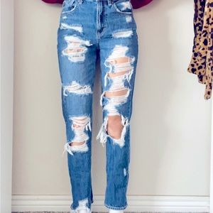 American Eagle distressed ripped denim blue jeans size 00 regular